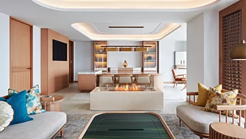 EcoSmart Fire XL900 Ethanol Burner enhances InterContinental Yokohama Pier 8 with a contemporary indoor ethanol fireplace installation.